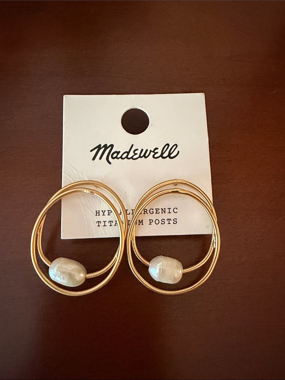 Madewell Gold Double Hoop Earrings with Pearl Bead